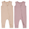 Baby Sleeveless Romper Zipper Toddler Summer Jumpsuit Rayon Outfits Infant Footless Pajamas(Ivory & Purplepink, 6-12M)