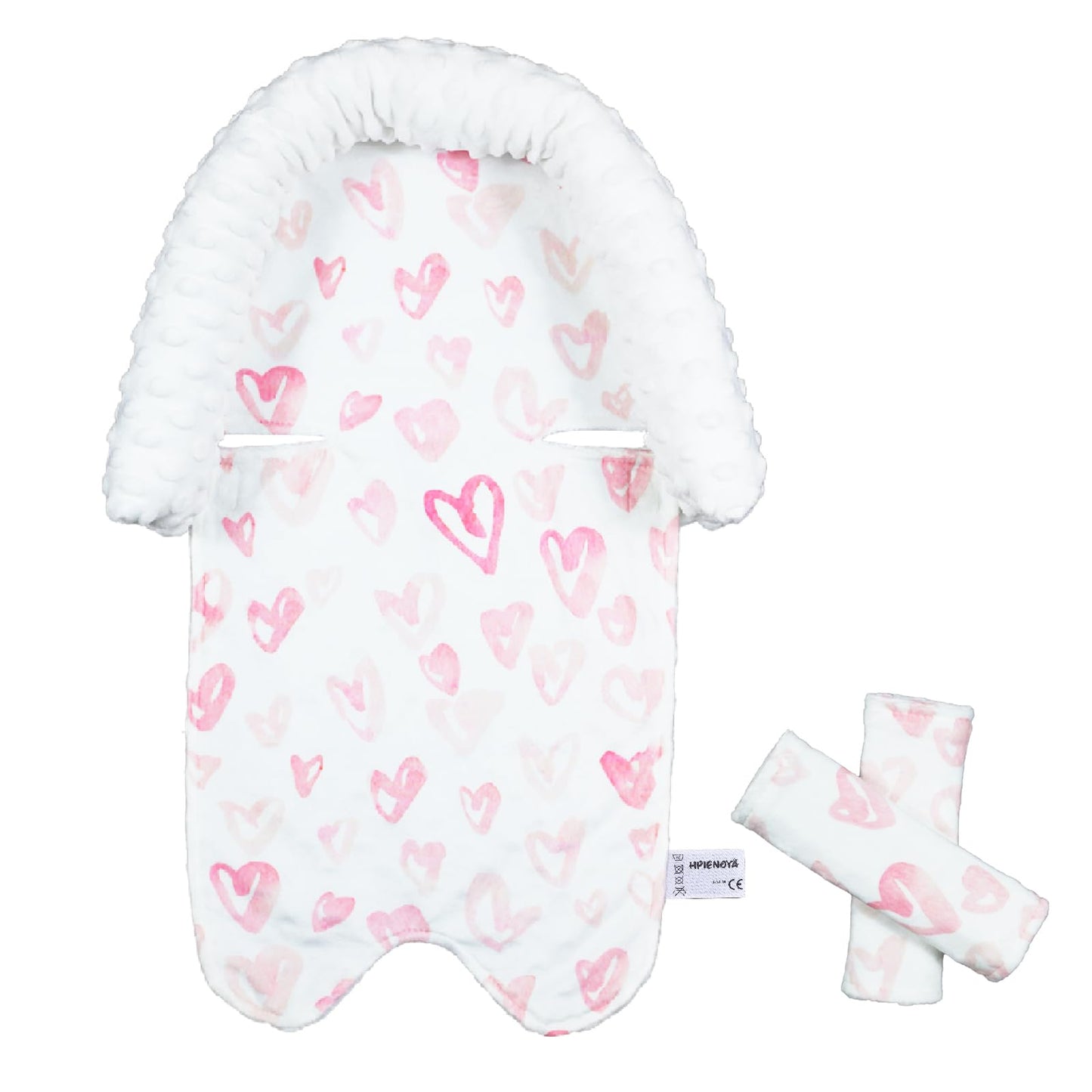HPIENOYA Baby Car Seat Head Support Cushion and Strap Cover for Girls - Infant Carseat Insert Support Soft Minky Newborn Headres