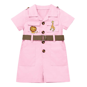 Baby Safari Outfit Baby Girl Pink Zookeeper Jumpsuit Short Sleeve Safari Romper With Safari Hat Toddler Girl Zookeeper Outfit Wi
