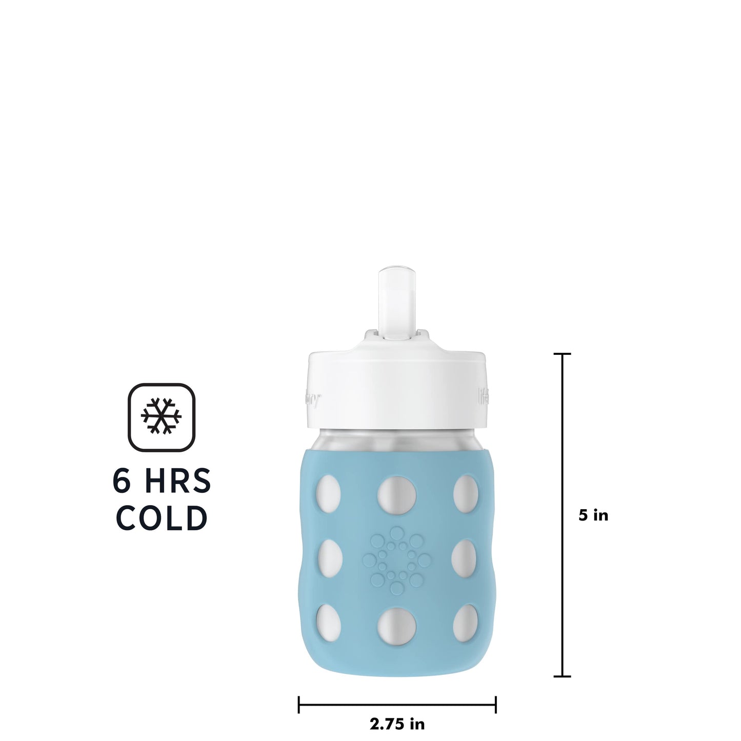 Lifefactory 8-Ounce Stainless-Steel Vacuum-Insulated Wide-Neck Baby Bottle With Straw Cap, Denim (Ls2241Wde4)