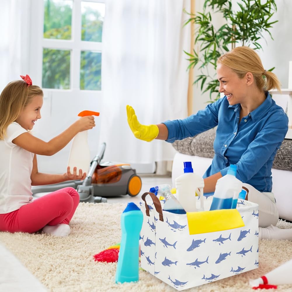 Fxocshe Rectangular Shark Basket,Collapsible Toy Box For Kids,Shark Gift Basket, Nursery Hamper For Shelve Toy Box,Shelf Basket(