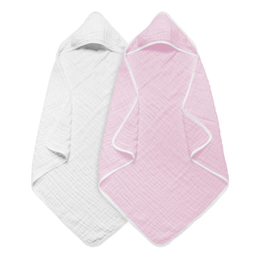 Arnzion Baby Hooded Towels For Babies And Toddlers, Muslin Baby Bath Towel Soft And Absorbency For Baby Girls (Pink And White 2)