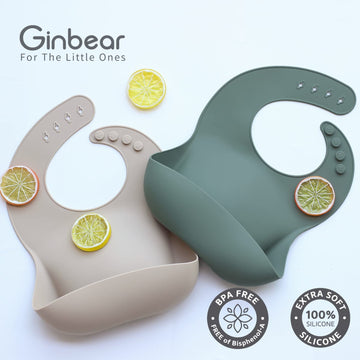 Ginbear Silicone Bibs For Babies, Waterproof Adjustable Silicon Rubber Baby Feeding Bibs With Food Catcher Pocket For Toddlers 6