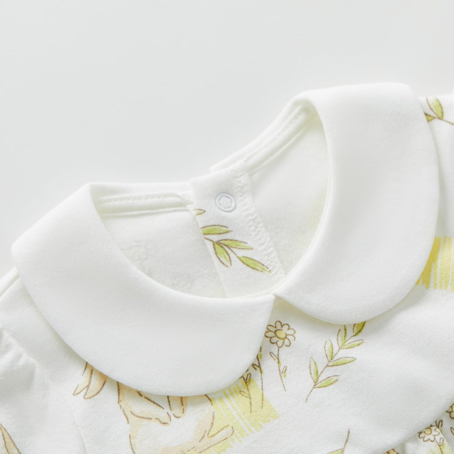 Pureborn Baby Girls Bodysuit Peter Pan Collar Bubble Romper Easter Long Sleeve One-Piece Cotton Outfit Field Rabbit 3-6 Months