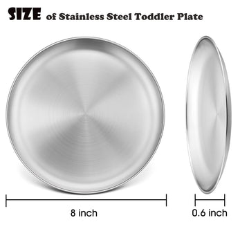 Lianyu 6-Piece Kids 18/8 Stainless Steel Plates, 8 Inch Toddler Metal Round Dinner Plates, Kids Children Dishes For Serving Outd