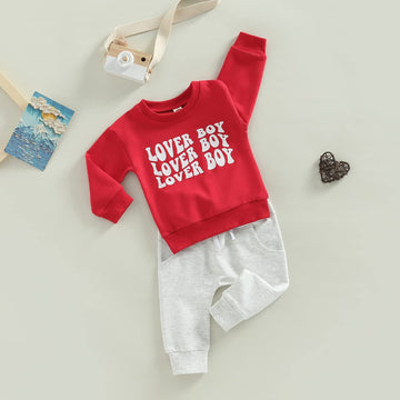 Sasaerucure Infant Toddler Lover Boy Valentine 'S Day Outfits Long Sleeve Shirts Letter Sweatshirt Pants 2Pcs Fall Winter Cloth