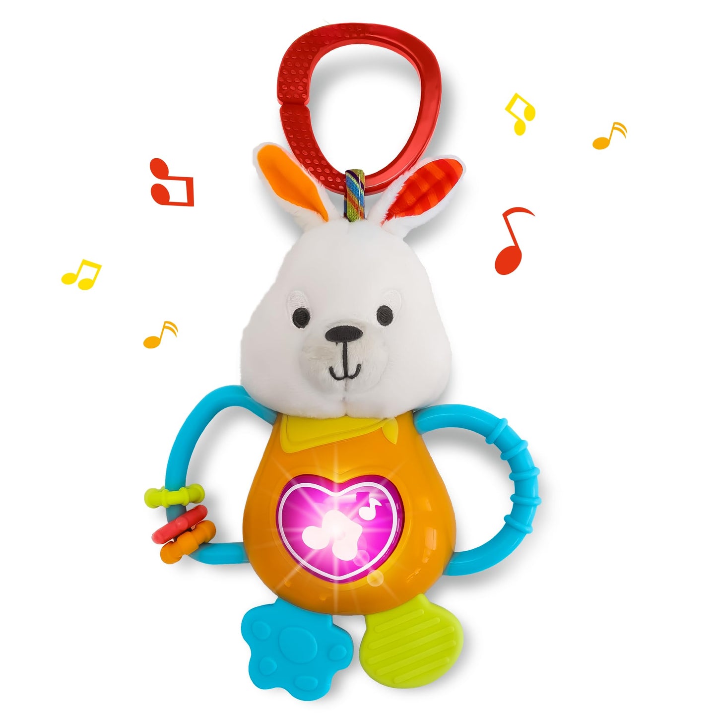 KiddoLab Twist & Rattle Musical Bee Light-Up Toy and Teething Ring for Toddlers - Sensory Chew and Fine Motor Skills Toy for New