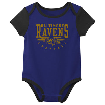 Outerstuff Nfl Newborn Baby And Infant Short Sleeve Bodysuit Variety 3-Pack - Baltimore Ravens, 6-9M