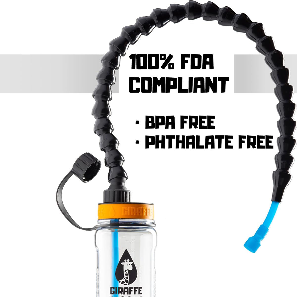 Giraffe Bottle Tower Xl Hands Free Drinking System, Clear Tritan Bottle, With Round Tube Mounted Bottle Holder (Length 25 In / 6