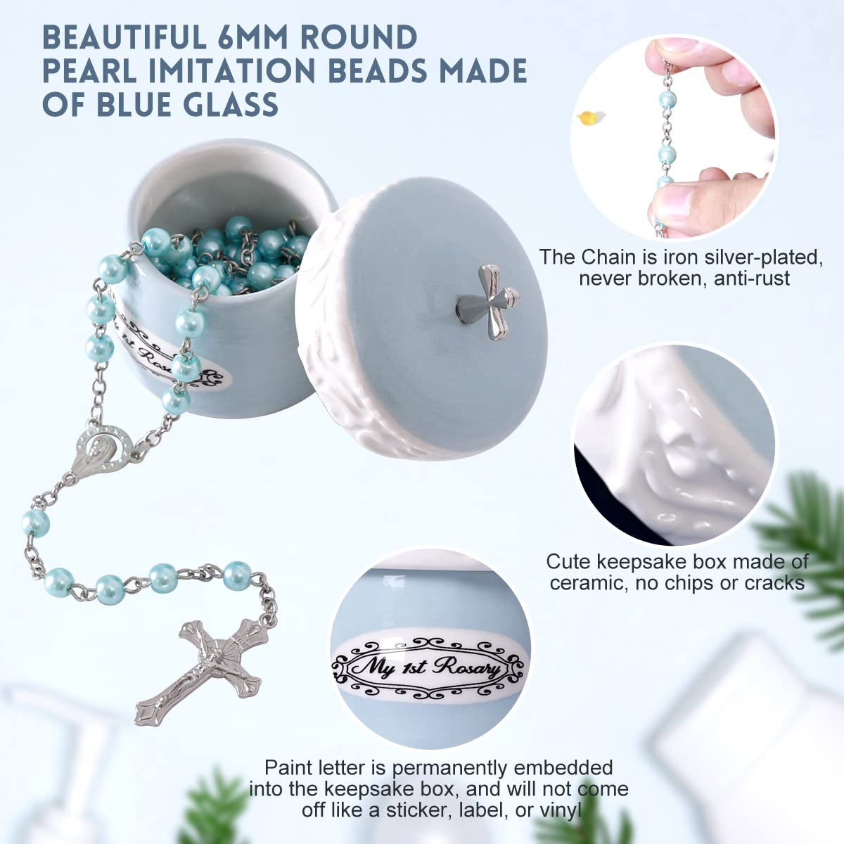 Grandeco My First Rosary Cross For Boy Keepsake Box And Rosary Gifting Set, Blue