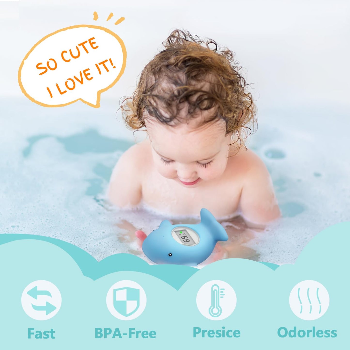 Baby Bath Tub Thermometer - Bathtub Water Thermometer With Room Temperature - Safety Floating Whale Bathtub Toy - New Upgraded M