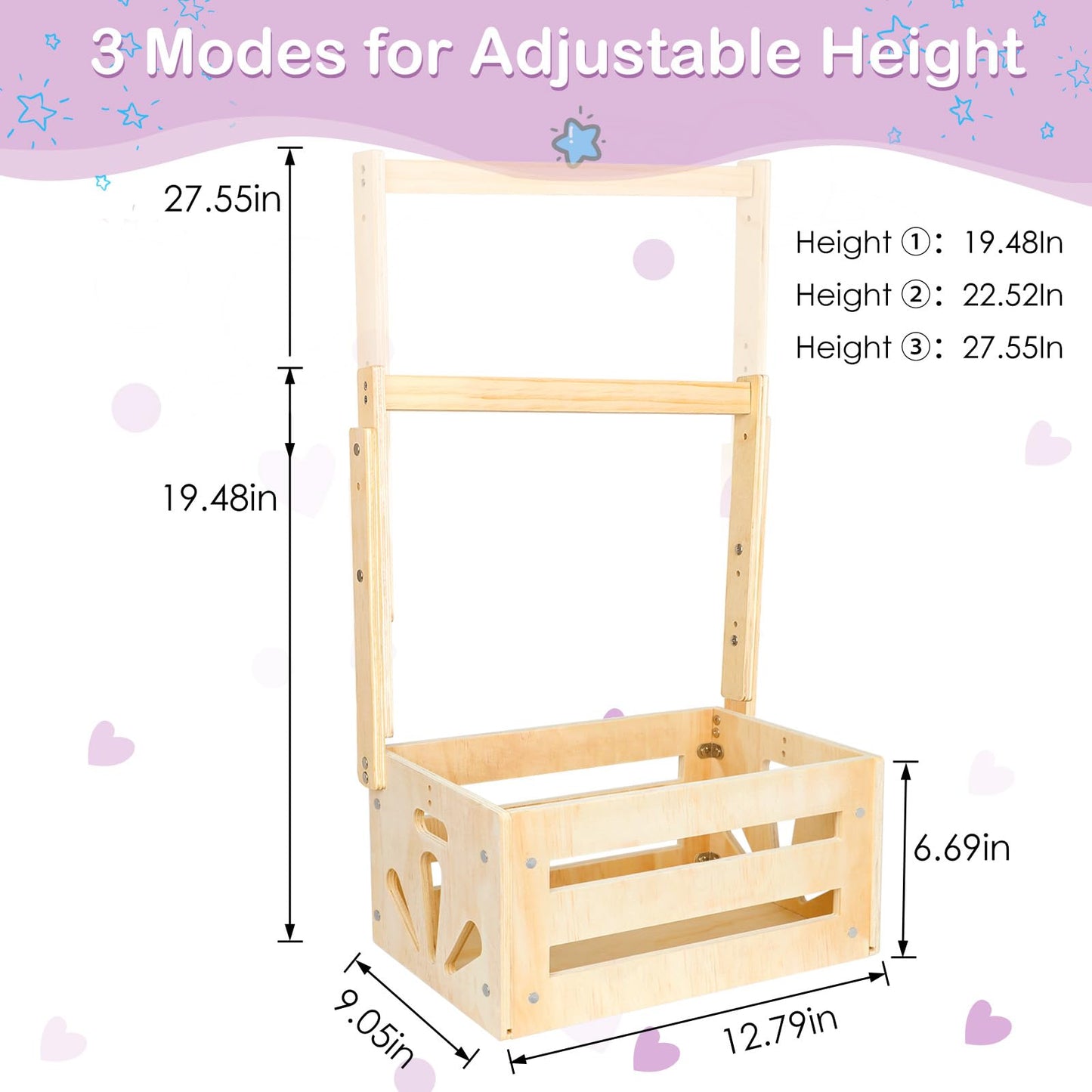 Vibaruta Wooden Crate Basket, Baby Storage Crate Closet With Adjustable Handle, Basket For Baby Shower Gifts (Natural)
