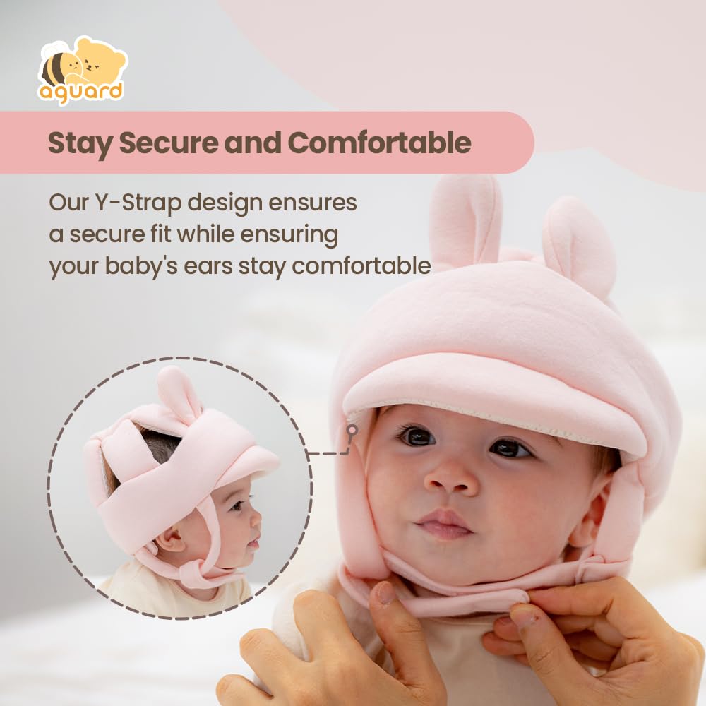 Organic Baby Head Protector- Baby Helmet Gots Certified Cotton, Bunny, Adjustable & Ultra-Lightweight Head Protector For Crawlin