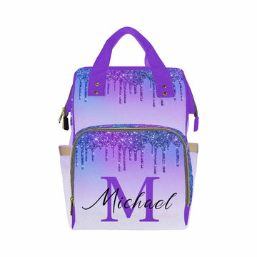 Artsadd Custom Made Diaper Bags For Men Women, Customized Gradient Purple Glitter Diaper Bag Cute Tote Bags Personalized Mommy N