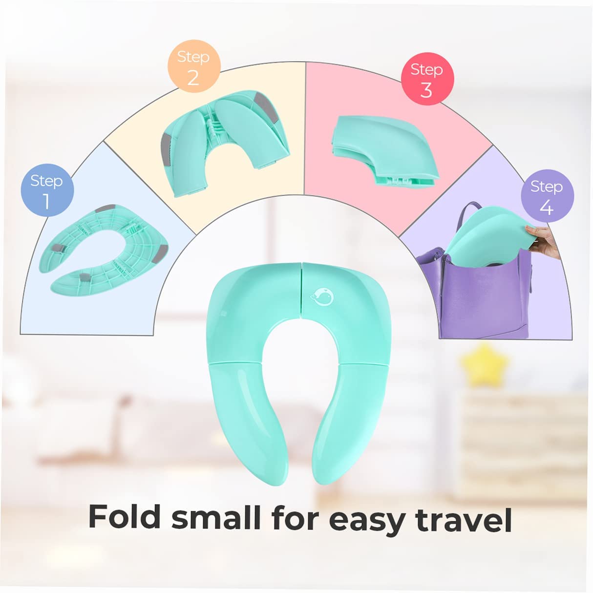 Kisdream Portable Potty Training Seat For Toddlers, Perfect Folding Travel Toddler Toilet Training Seat, 4 Non-Slip Silicone Pad
