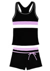 Proallo Girls Bathing Suits Two Piece Vest Style Swimsuit With Boyshort Tankini Swimwear Black