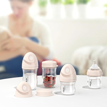 Gulicola Natural Glass Baby Bottle For Breastfeeding Babies, Newborn Anti-Colic Bottle Set With Slow Flow Nipple, 0-3 Months, 5
