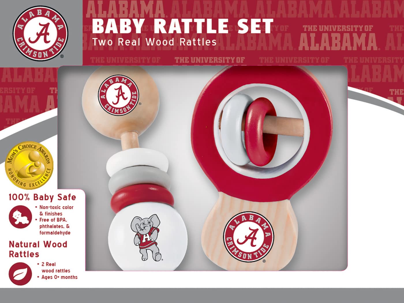 BabyFanatic Wood Rattle 2 Pack - NCAA Alabama Crimson Tide - Officially Licensed Baby Toy Set