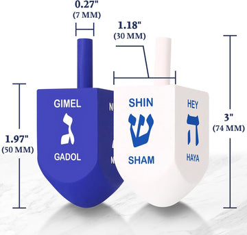 Zion Judaica Extra Large Hanukkah Wooden Dreidels In A Giftable Box 3' Blue & White Wood Dreidles With English Translation & Tr