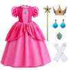 Yuegoo Princess Peach Costume Dress For Girls Kids, Super Bros Princess Peach Cosplay Halloween Party Dress Up Suit 3-12Y (110(4