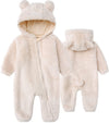 Babymine Toddler Soft Fluffy Snowsuit Fleece Jumpsuit Cute Bear Hooded Romper Footie Beige 0-12Month