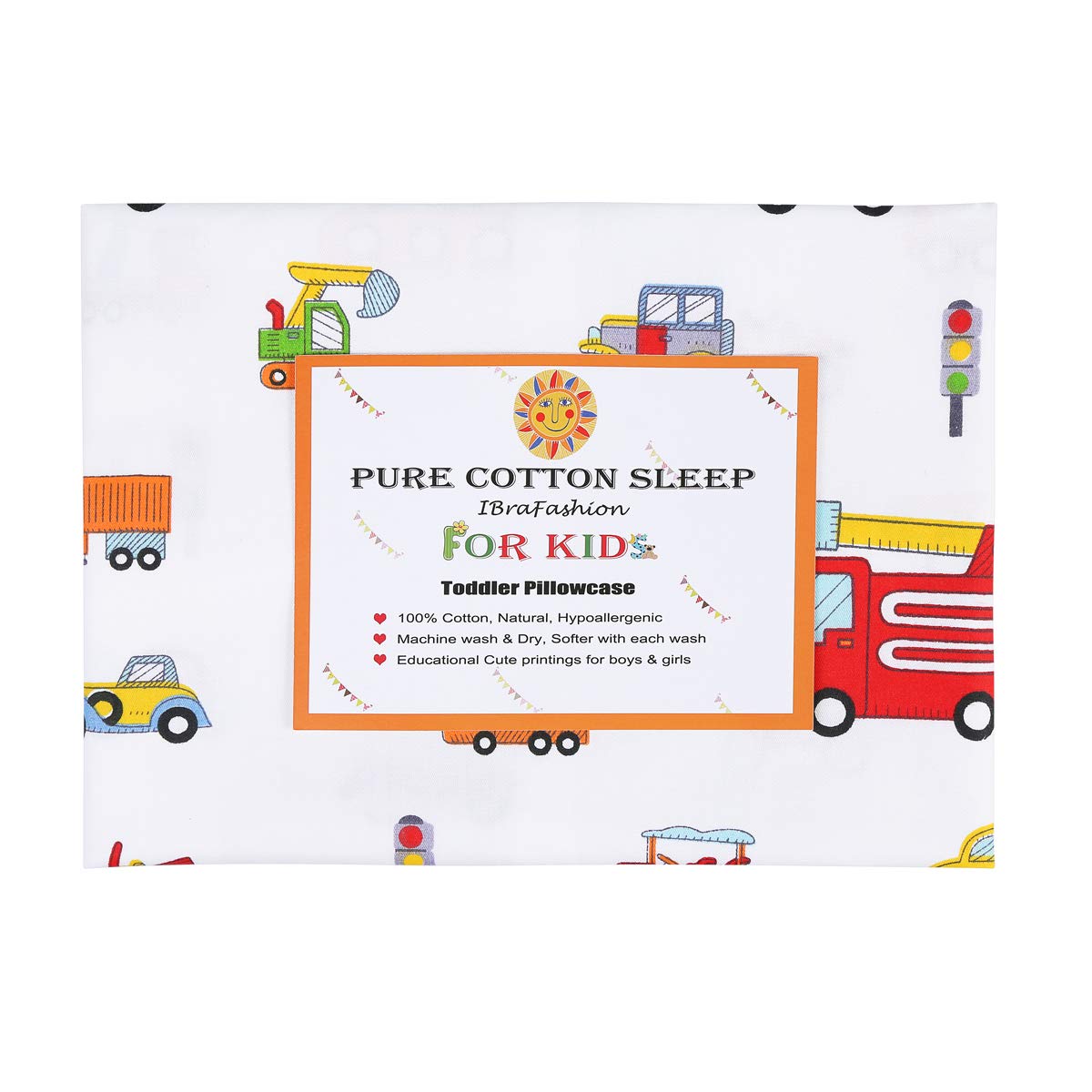 Kids Toddler Pillowcases 100% Cotton 14X19 2 Packs Fits Kid Toddler Bedding Pillow 14X19, 13X18 Small Pillow (Construction Vehic
