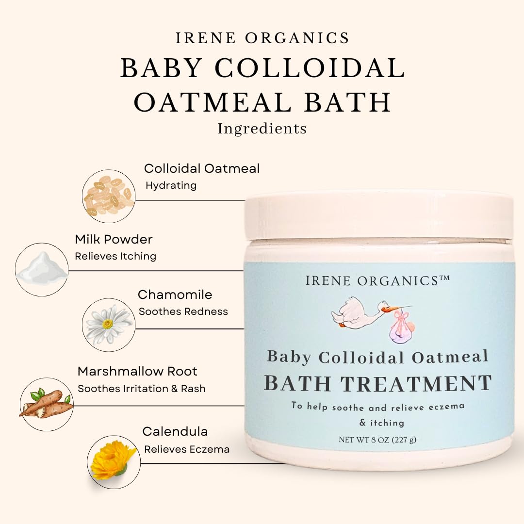 Oatmeal Baby Bath Powder For Eczema By Irene Organics - Colloidal Oatmeal For Soothing Treatment Of Eczema, Diaper Rash, Dry Ski