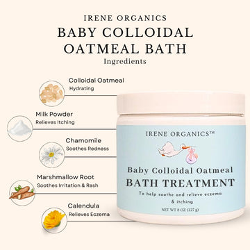 Oatmeal Baby Bath Powder For Eczema By Irene Organics - Colloidal Oatmeal For Soothing Treatment Of Eczema, Diaper Rash, Dry Ski