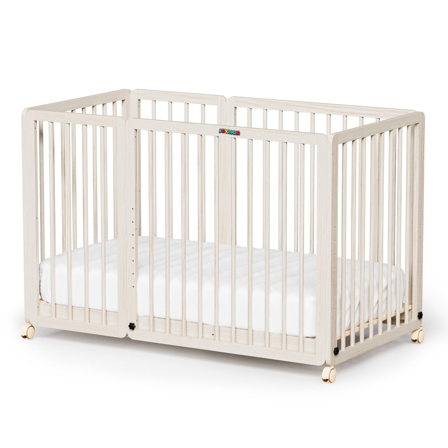 JOYMOR 8 in 1 Convertible Crib with Changer, Include 2 Mattress, Converts to Bassinet, Mid Crib, Full Size Crib, Daybed,Toddl