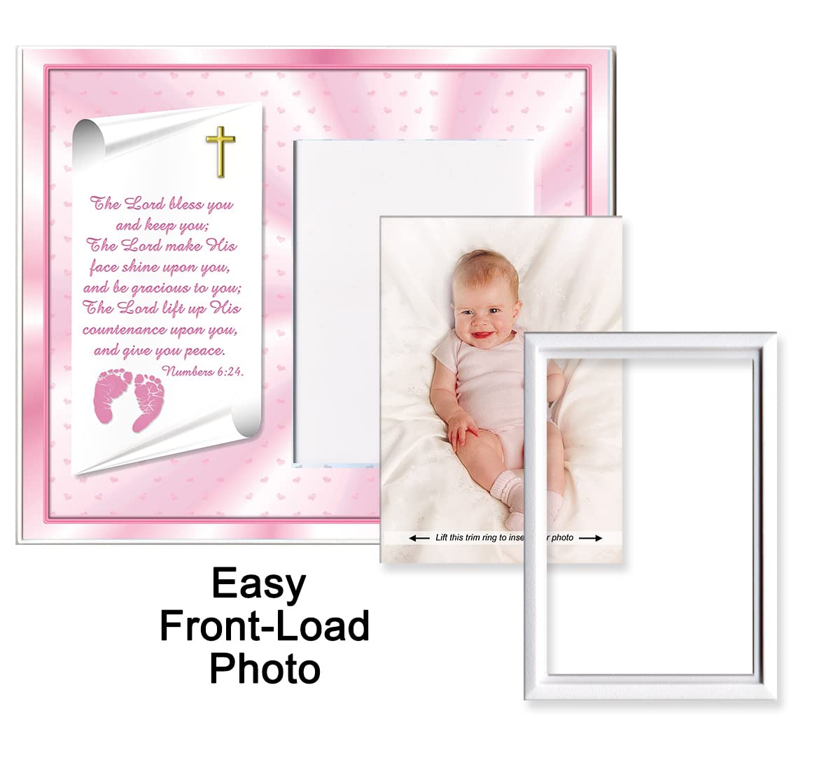 Baptism Christening Gifts Baby Blessing Picture Frame - 'Numbers 6:24-26' - Girl