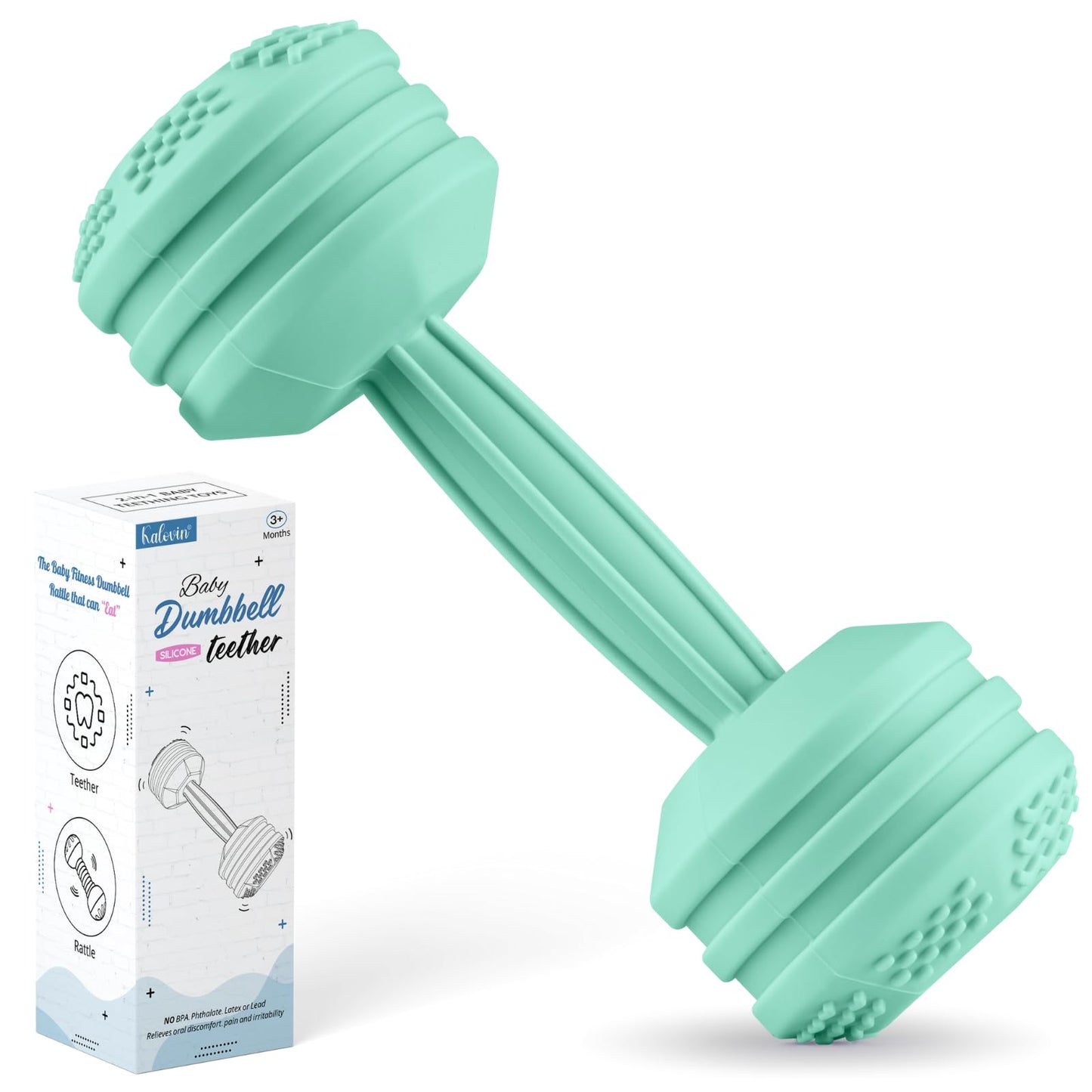 Baby Dumbbell Toy - Silicone Dumbbell Teether Toys Weight Rattle Sensory Toy for Babies - Great Gift for Baby and Toddler Girls