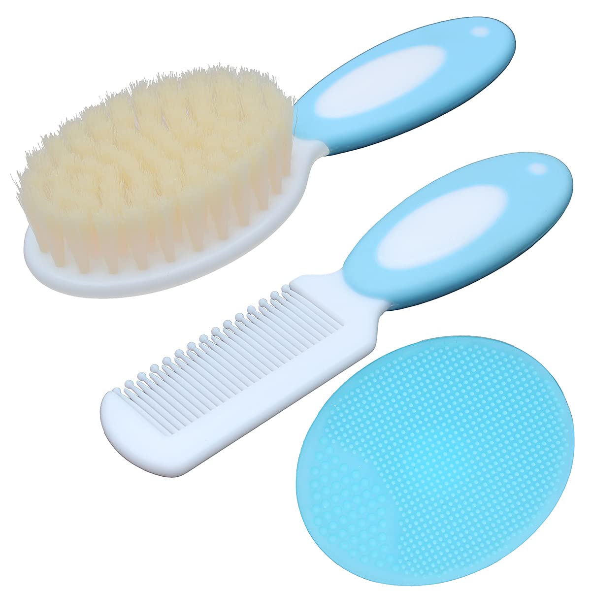 Baby Hair Brush &Silicone Baby Cradle Cap Brush Set, For Newborns & Toddlers-Natural Soft Goat Bristles-Ideal For Cradle Cap-Per