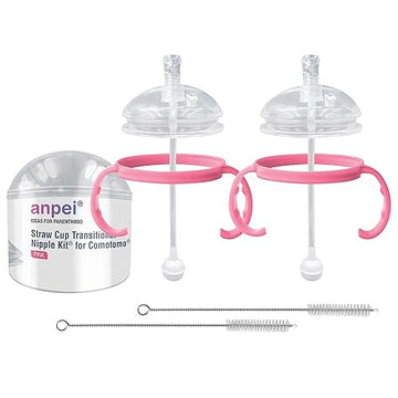 Anpei Straw Sippy Cup Transitional Nipple Kit Bundle Compatible With Comotomo Baby Bottles, 5 Oz And 8 Oz | Value Bundle 2 Kits