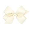 Wee Ones Girls' Classic Grosgrain Hair Bow With Scalloped Edges And Plain Wrap Center On A Weestay Hair Clip, Medium, Antique Wh