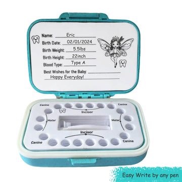 Tooth Fairy Box & Baby Tooth Keepsake Case For Kids- Natural Wheat Straw & Pp Material, Easy-Write Eva Liner - Blue