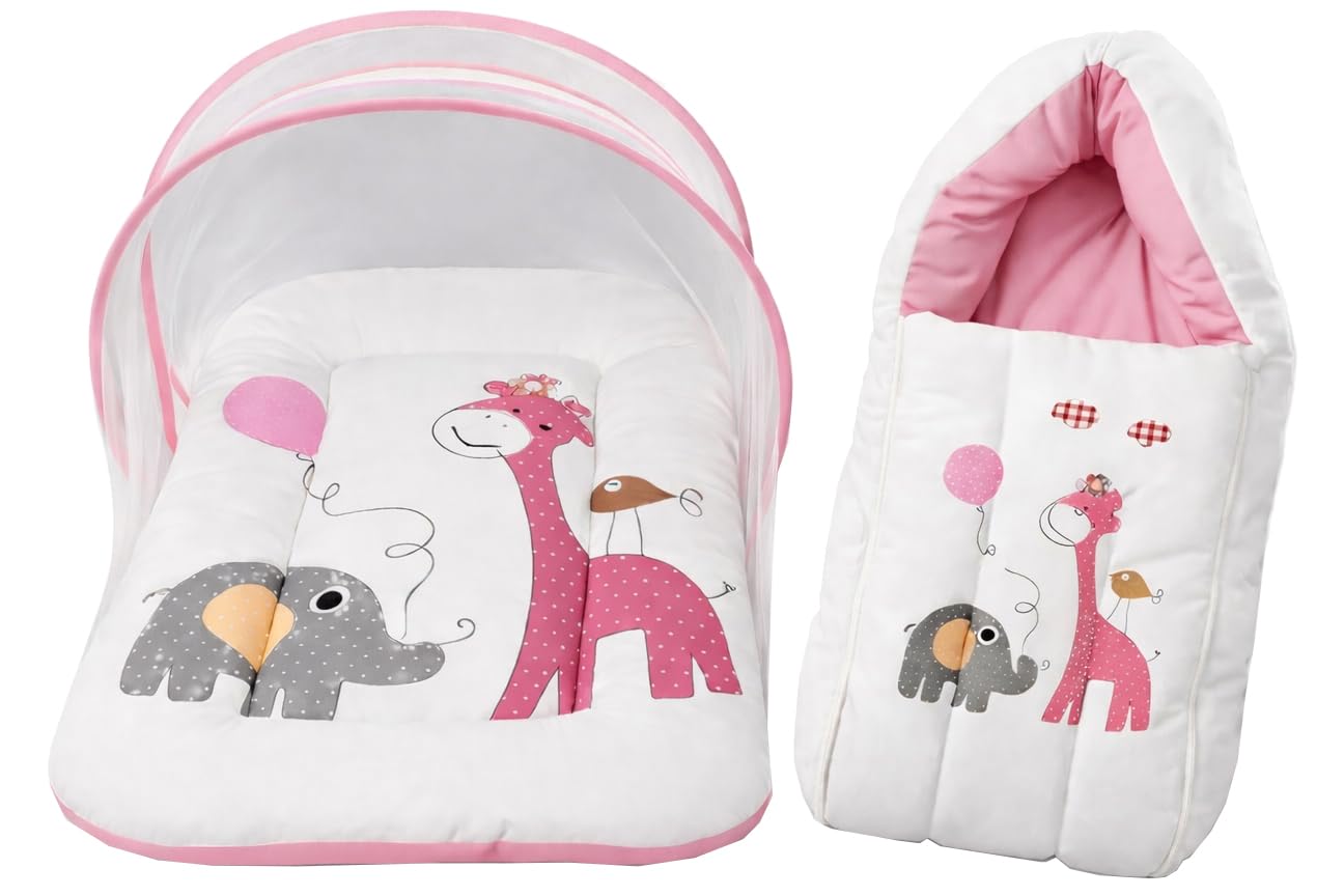 Toddylon 2 Pcs Baby Bedding Set For New Born Baby | Mosquito Net & Carry Bag | Soft Cotton Baby Bedding | Combo For 06 Months |