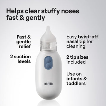 Braun Electric Nasal Aspirator - Mucus Remover, Blocked Nose Relief For Newborn, Baby And Toddler, Electric Suction Power, 2 Suc