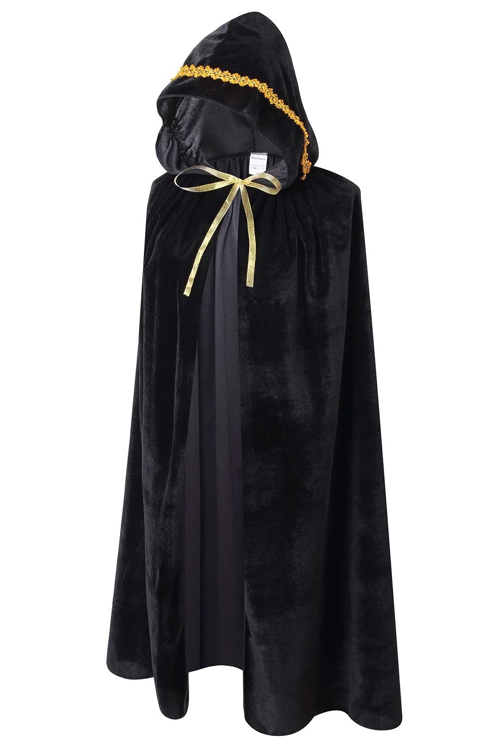 Ourlore Kids Velvet Cape Cloak With Hood Unisex-Child Cosplay Halloween Christmas Costume (Black(Lace), 100Cm/39.4Inch)