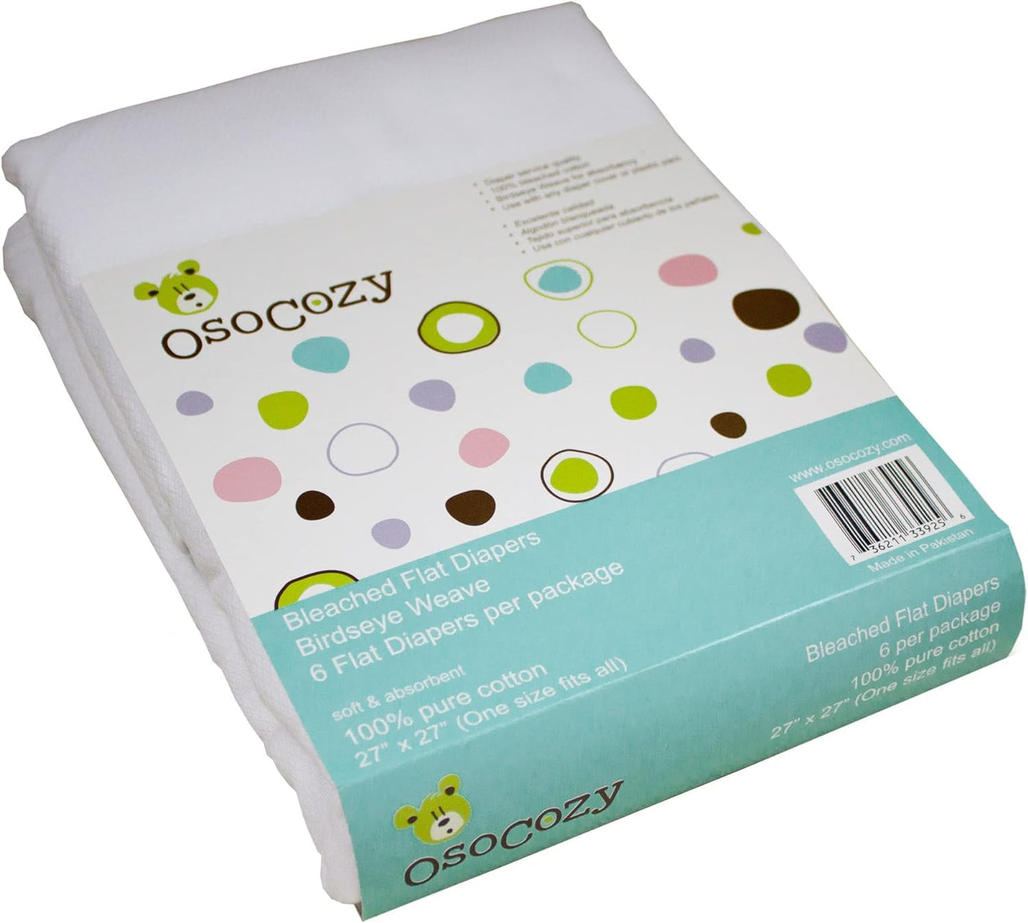OsoCozy Bleached Birdseye Flat Cloth Diapers (6 Pack) - 27 x 27 Inches, One-Layer Flat Cloth Baby Nappies Made of Soft, Durable
