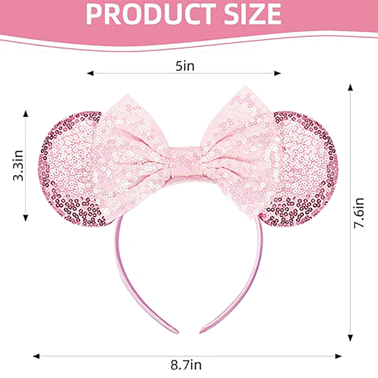 Eisyaa Minnie Ears Headbands, Sequin Mouse Ears With Pink Bow Glitter Party Princess Decoration Cosplay Costume
