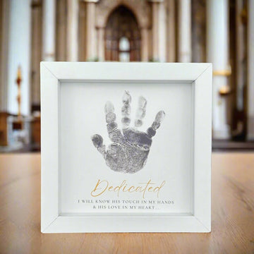 The Grandparent Gift Company- White Shadowbox Frame 6 X 6 Table Or Shelf Frame With Dedicated Sentiment- Baby Handprint Dedic