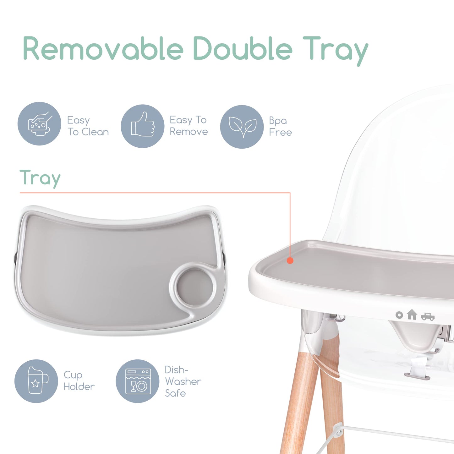 Children Of Design Classic Non-Reclinable 6 In 1 Wooden High Chair - Clear