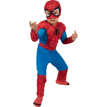 Party City Classic Spider-Man Muscle Halloween Costume For Toddler Boys, Marvel Comics, 2T, Includes Jumpsuit And Mask