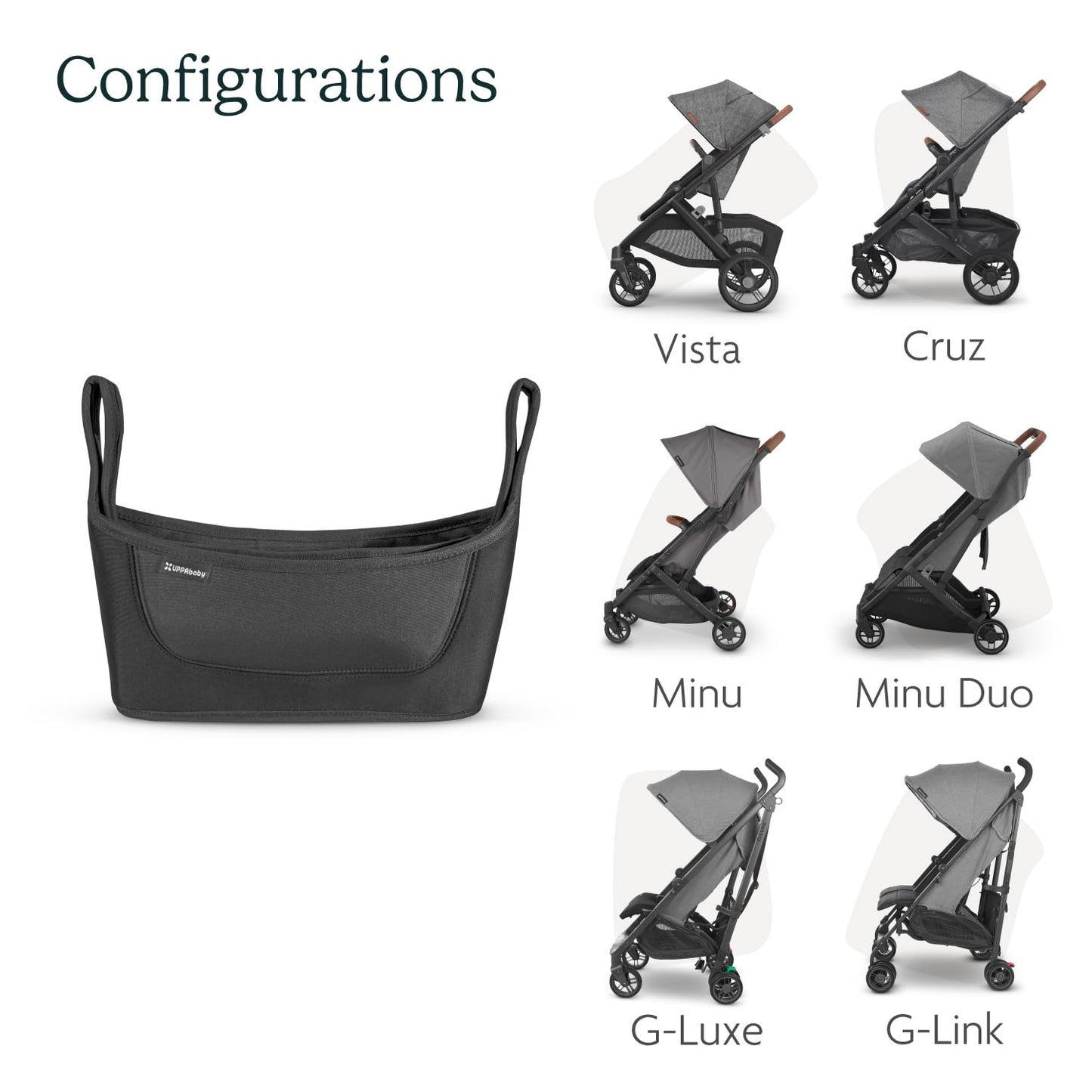 Uppababy Carry-All Parent Organizer Stroller Caddy, Fits On Vista, Cruz, Minu, G-Series Strollers, Secure Zippered Pocket + Beve