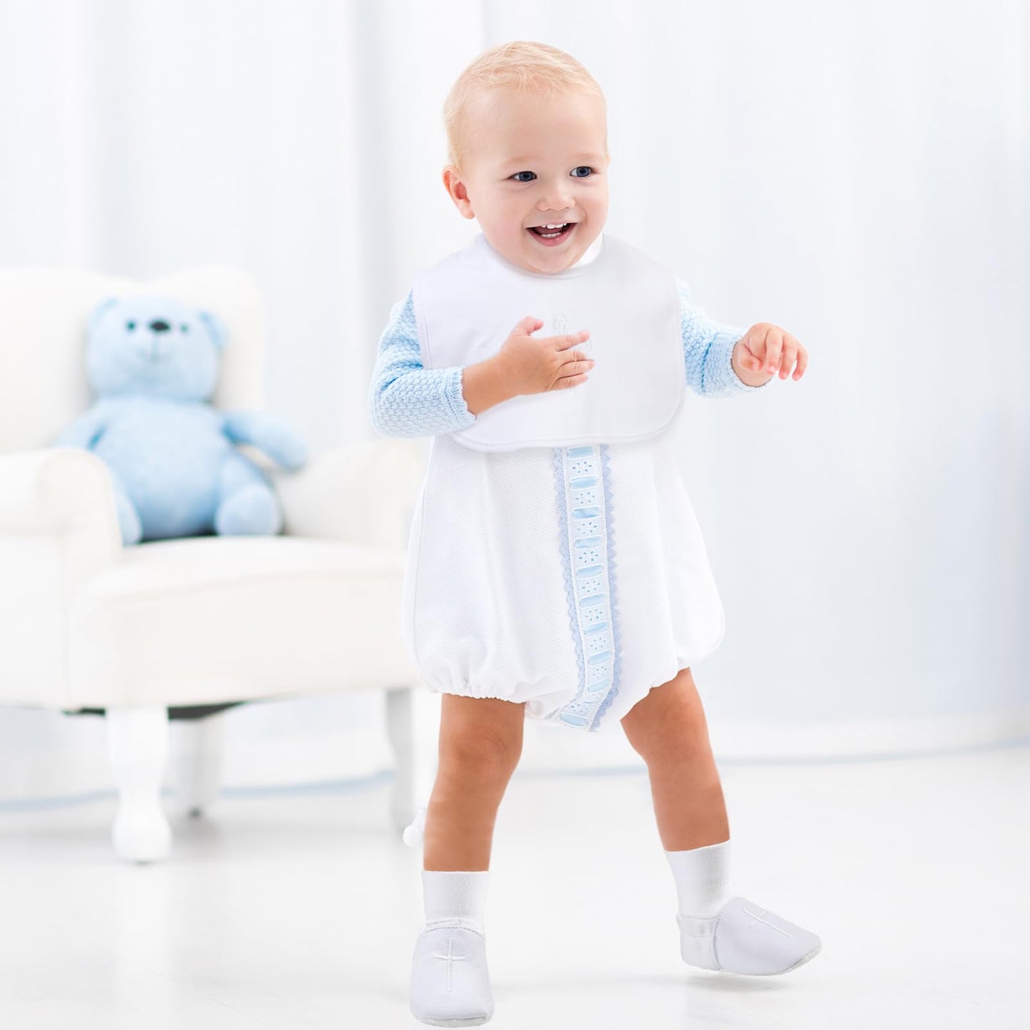 Hicarer 5 Pcs Baptism Gifts For Boys Girls Including White Embroidered Cross Bib Christening Shoes And Socks For Baby Infant Tod