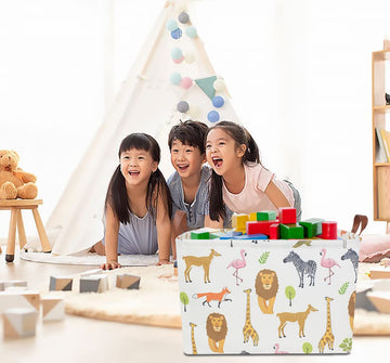 Clocor Kids Storage Basket,Collapsible Woodland Jungle Forest Printed Storage Bin,Rectangular Waterproof Gift Box With Handles,B