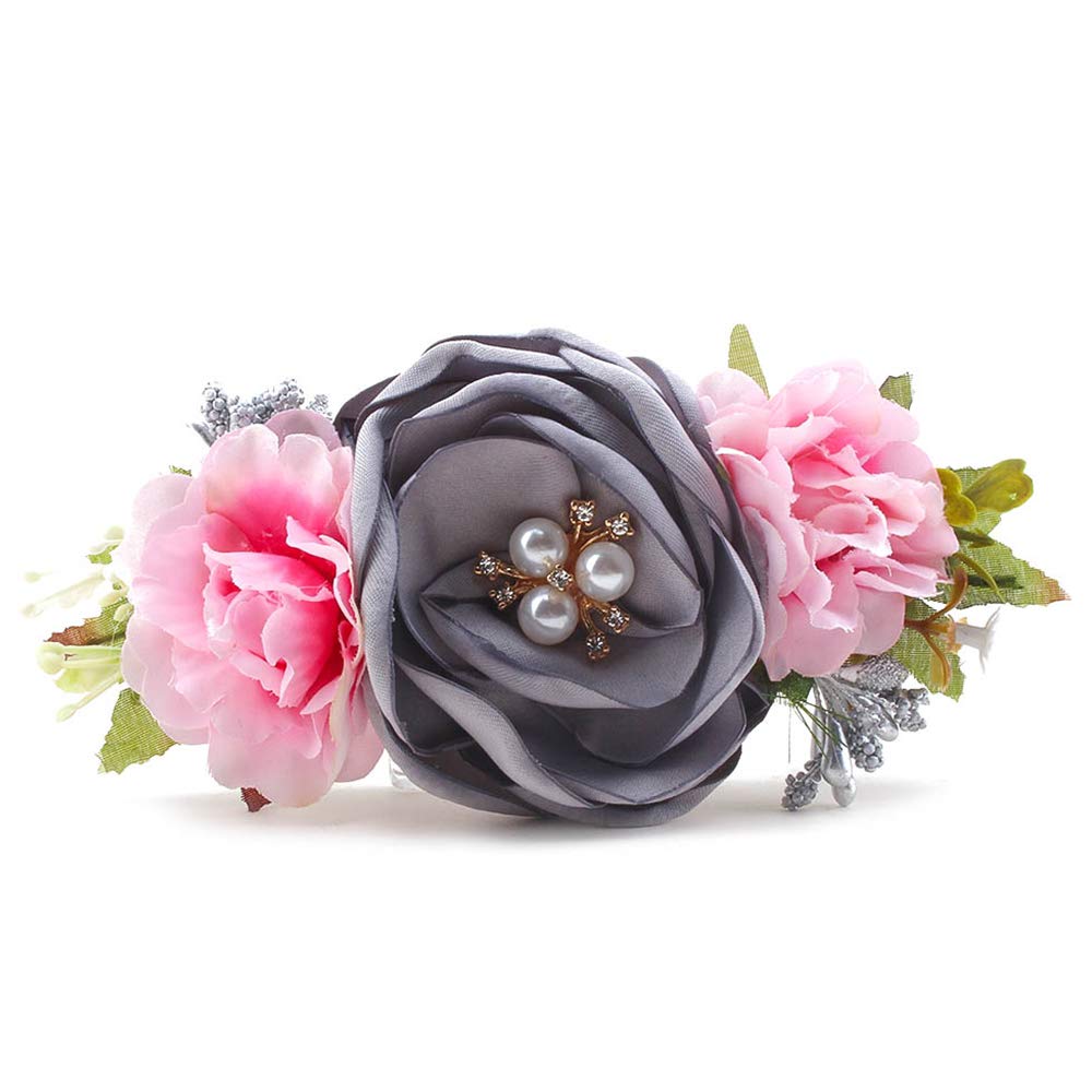 Mligril Baby Girl Floral Headbands- 3Pcs Nylon Headband Handmade Flower Crown Elastic Hairband Newborn Toddler Hair Accessories