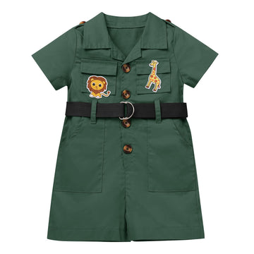 Wild One Birthday Outfit Girl Short Sleeve Safari Jumpsuit With Safari Hat Baby Safari Outfit Toddler Zookeeper Safari Photo Sho