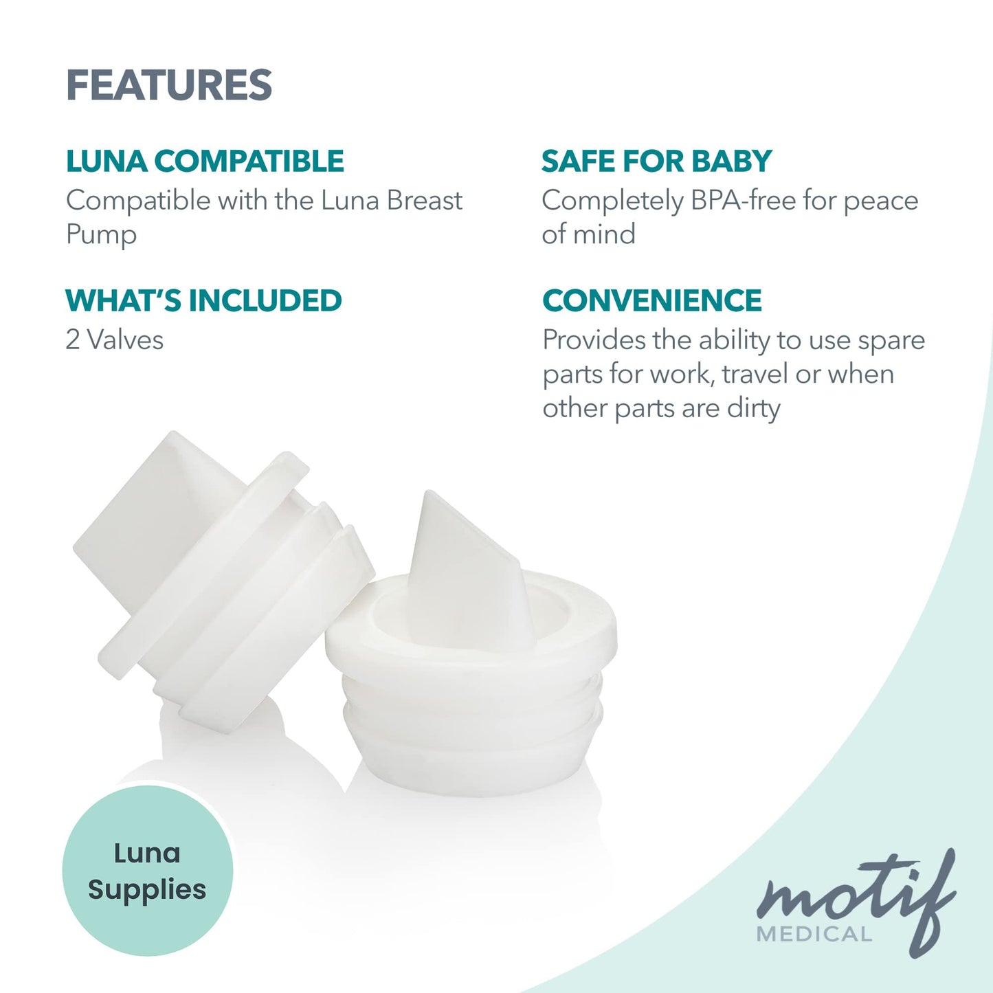 Motif Medical, Luna Valves, Replacement Parts For Luna Breast Pump - Set Of 2