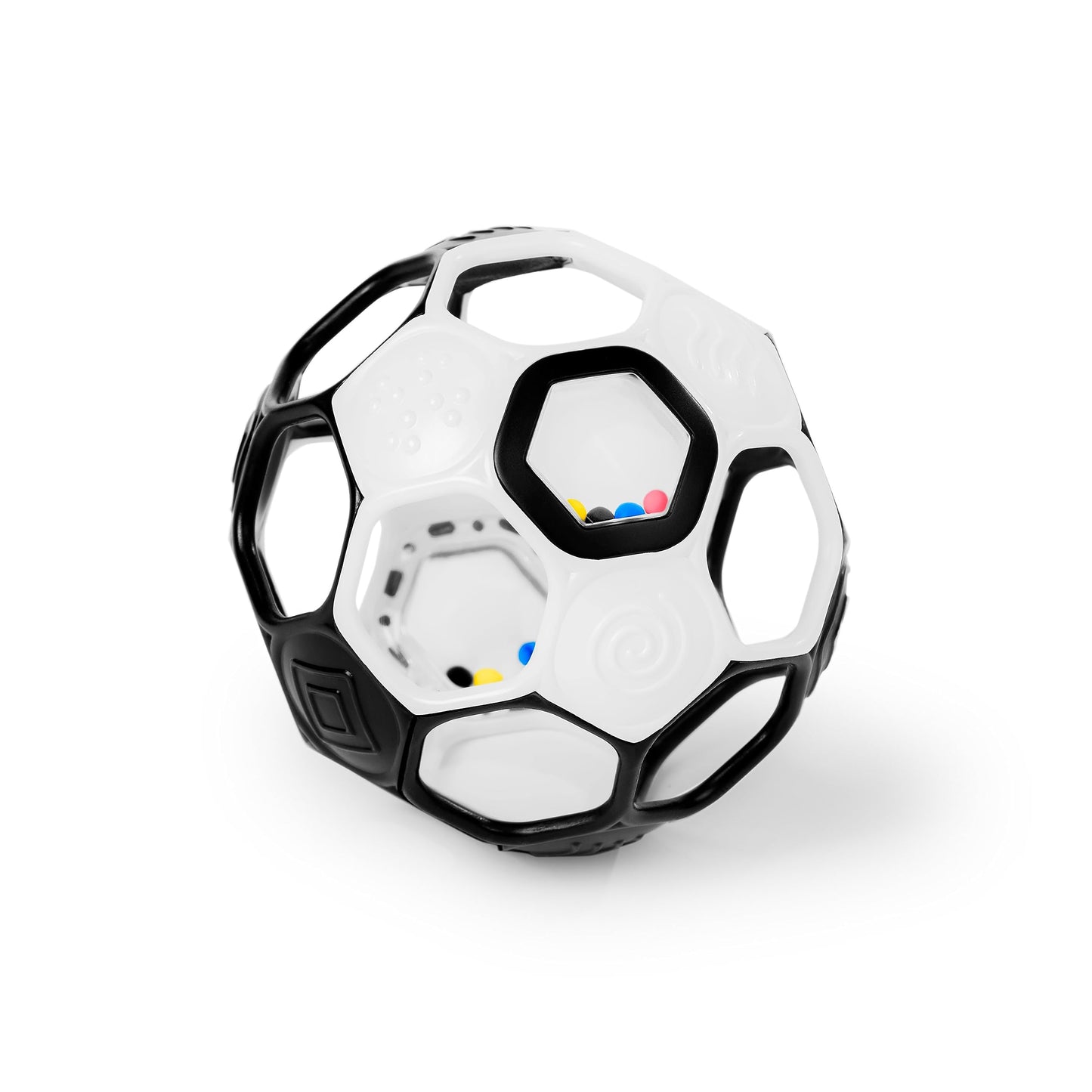 Bright Starts Oball Grippin Goals Rattle Soccer Ball - Black & White, Easy-Grasp Toy for Newborn and Up